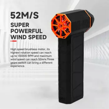 Мини-вентилятор Turbo Jet, 130000 об/мин, 52 м/с, перезаряжаемый портативный вентилятор, высокоскоростной вентилятор с бесщеточным Мотором для сушки волос
