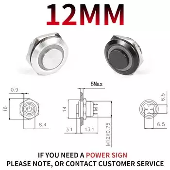 12/16/19/22/25/30 мм короткий ход мини водонепроницаемый металлический кнопочный переключатель мощность светодиодный светильник мгновенный 5/12/24/220 В черный 1НО