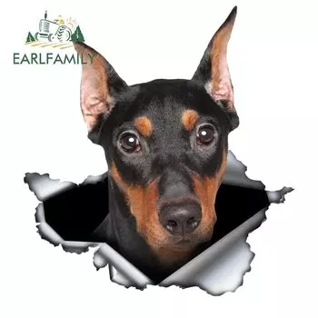Миниатюрная Автомобильная наклейка EARLFAMILY Pinscher, 3D рваная металлическая виниловая наклейка оригинального дизайна на заднее ветровое стекло, багажник, пользовательская наклейка, графика для собак
