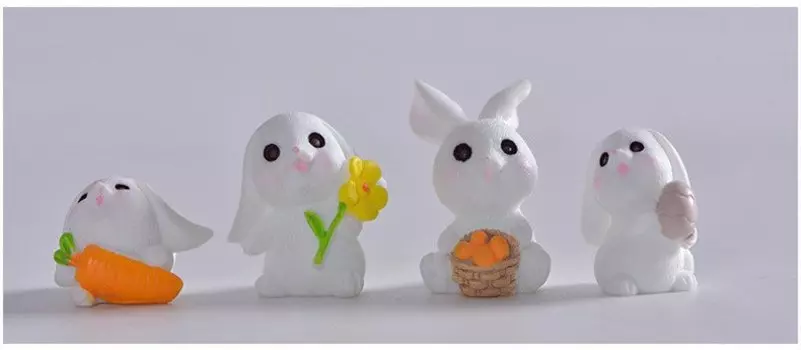 Миниатюрная фигурка, милые мультяшные белые кролики, микропейзажные украшения, украшение для дома, декор комнаты «сделай сам», аксессуары для стола