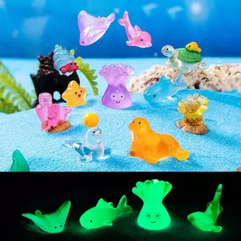 Миниатюрная светящаяся фигурка морских животных, Мультяшные дельфины, морские львы, черепахи, осьминожки, микро-Ландшафтные украшения для аквариума