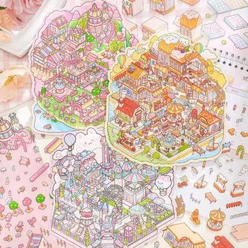 Миниатюрные пейзажные наклейки больших размеров, наклейки сцены декомпрессии, игрушки ручной работы