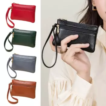 Миниатюрный кошелек из искусственной кожи с отделением для монет и двойной молнией, водонепроницаемая сумка для хранения монет, легкий однотонный маленький женский кошелек для карт