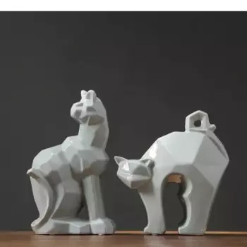 Минималистичная Керамическая скульптура оригами, украшение для стола, поделки, геометрический декор, котенок, абстрактная статуя животного, современный дом