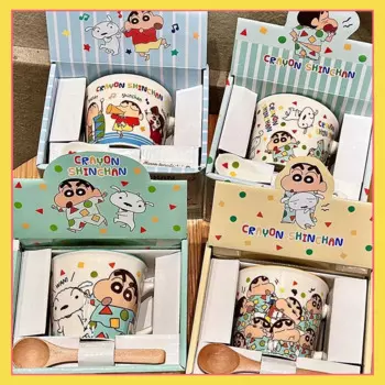 MINISO Crayon Shin-chan керамическая кружка с подарочной коробкой, ложкой, милая мультяшная домашняя чашка для воды для студентов, подарки на день рождения, коллекция украшений