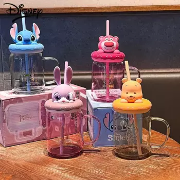 Miniso Disney Kawaii Аніме 480 мл Дитяча солом'яна чашка Cute Stitch Lotso Winnie Pooh Cartoon Water Glass Подарунки на день народження для дітей