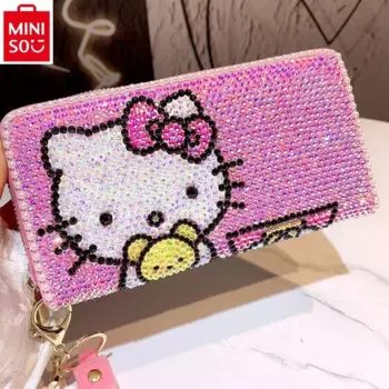 MINISO милый мультяшный кошелек Hello Kitty с водяными бриллиантами стикер набор со стразами для девушек сумка для телефона зажим для денег карта Индивидуальная сумка