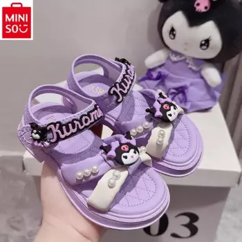 MINISO sanrio милые летние сандалии Hello Kitty Kuromi, Нескользящие, удобные, среднего размера, для больших детей, мягкая подошва, спортивные пляжные сандалии