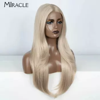 MIRACLE Прямой парик шнурка для женщин 28-дюймовый синтетический парик Парики для косплея Черный Коричневый Светлый парик Термостойкий парик фронта шнурка