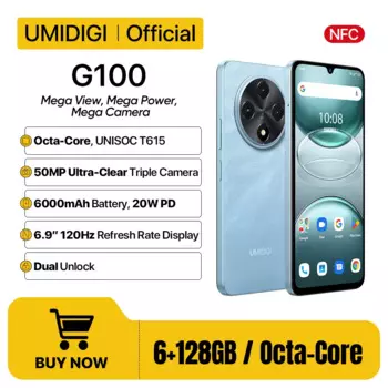 [Мировая премьер] UMIDIGI G100 смартфон Android 14 NFC 6.9" 120Hz 128GB 50MP Triple Camera 6000mAh Battery 20W Charging Dual SIM