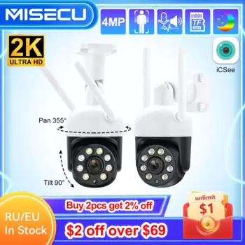 MISEC HD 4MP PTZ Wi-Fi Беспроводная IP-камера Открытый Обнаружение человека Двусторонняя связь Безопасности Наблюдение Цвет Ночное видение