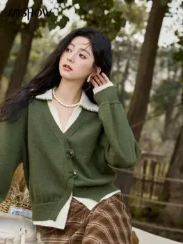 MISHOW поддельный свитер из двух предметов, женский модный трикотаж с лацканами, осень-зима 2023, новый дизайн, ретро кардиган с v-образным вырезом MXD41Z0712