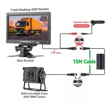 MJDOUD 12-24 В AHD 1080P камера заднего вида с монитором 7-дюймовый экран ночного видения водонепроницаемый передний комплект заднего вида для парковки грузовиков