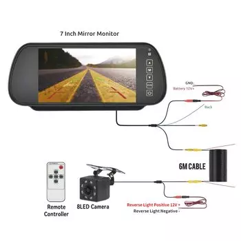 MJDOUD 7-дюймовый автомобильный зеркальный монитор с камерой заднего вида для парковочной камеры с 7-дюймовым TFT ЖК-экраном HD, универсальный