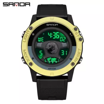 Многофункциональные мужские часы SANDA 9024, новые модные силиконовые электронные часы, светящиеся светодиодные водонепроницаемые до 50 м, мужские часы 2023