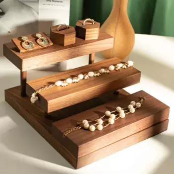 Многоуровневая выставочная стойка из ореховой лестницы, органайзер для хранения ювелирных изделий, серег, ожерелий и браслетов