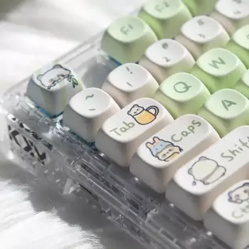 Moa молочно-зеленая клавиатура в виде панды с высотой 140 клавиш, мультяшная Милая круглая сублимационная клавиатура для Ningzhi 68 75 87, механическая клавиатура