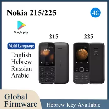 Мобильный телефон Nokia 215/225 4G 2,4 дюйма, двойная SIM-карта, Bluetooth, FM-радио, 1150 мАч, длинная функция ожидания, кнопка, иврит, ключ, используемый телефон
