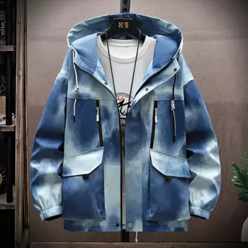Мода 2024 Весна - осень Мужские куртки с капюшоном Молодой хип - хоп Уличная одежда Свободная куртка Верхняя одежда Ветеринарный костюм