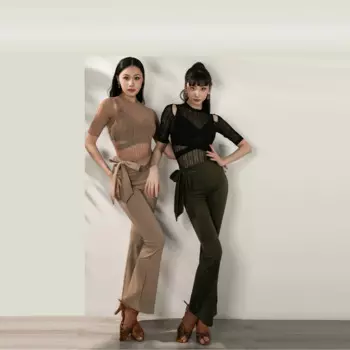 Модель 2024 года, дизайнерский весенний Топ для латиноамериканских танцев с высокой талией, Женский танцевальный костюм латиноамериканские брюки Waltz Tango Dance Hall