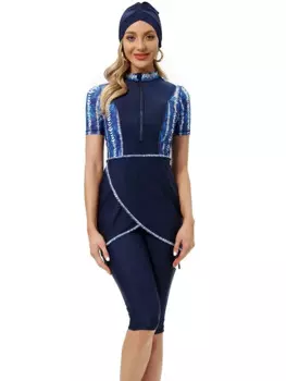 Модель 2024 года, искусственные мусульманские купальники для женщин, скромный боркини, закрытый купальник с коротким рукавом, исламский хиджаб, женский купальный костюм Буркини