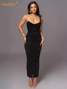 Модель 2024 года, женское лоскутное облегающее платье на одно плечо с открытыми плечами, облегающее коктейльное платье-макси черного цвета без рукавов