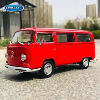 Модель автомобиля WELLY 1:24 Volkswagen 1972 T2 T1 из сплава, литая металлическая игрушка, Классическая модель автомобиля, автобус, коллекционная имитация, детская игрушка в подарок