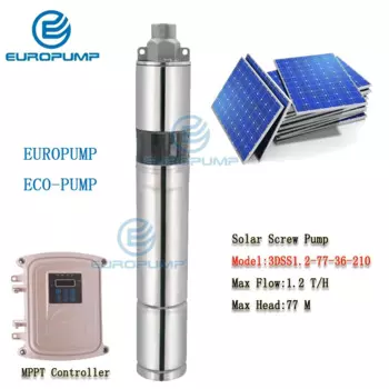 Модель EUROPUMP (3DSS1.2-77-36-210) 3 "DC винт глубокий колодец Солнечный водяной насос 36В 210 Вт MPPT блок управления промышленный решетки погружения