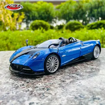 Модель гоночного автомобиля Pagani Huayra Roadster MSZ, 1:24, синяя, Детская Игрушечная машина, литой под давлением, игрушечный автомобиль со звуком и светом, подарок для мальчика