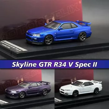 Модель литая модель автомобиля MH в наличии 1:64 SKYLINE GTR R34 V Spec II, коллекционная Миниатюрная игрушка MOTORHELIX