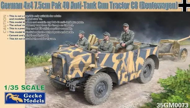 Модели Gecko 35GM0073 1/35 Немецкий 4x4 7,5 см Pak 40 анти-резервуар пистолет трактор C8 (бьютероген) модельный комплект