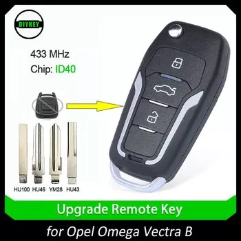 Модернизированный откидной дистанционный автомобильный ключ DIYKEY для Omega Fob, 3-кнопочный чип 433 МГц ID40, чип для Opel Vectra B 1995-2002/Omega 2003