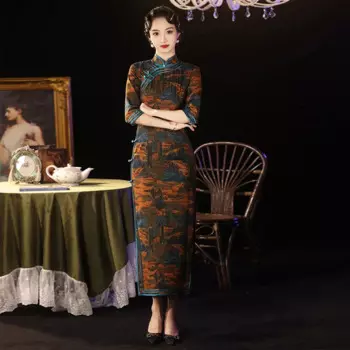 Модифицированное длинное платье Cheongsam, новое элегантное платье в стиле ретро с рукавами для мамы