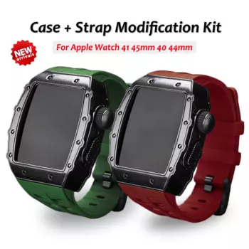 Модифицированный комплект, ремешок для Apple Watch 9 8 7 45 мм, крышка из нержавеющей стали для iWatch серии 9 654 SE 44, силиконовый резиновый ремешок