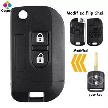 Модифицированный складной/откидной Чехол KEYECU для автомобильного ключа с дистанционным управлением, чехол с двумя кнопками для Nissan Elgrand X-TRAIL Qashqai Navara Micra Note NV200