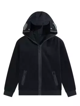 Модная брендовая мужская толстовка на молнии с украшением в виде линз, осень-зима, однотонная, простая, повседневная, плюшевая, теплая, мужская толстовка с карманом и капюшоном