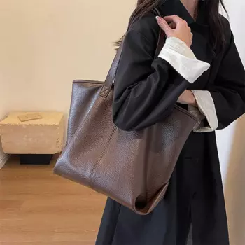 Модная черная большая сумка для женщин, сумка через плечо из искусственной кожи, большая вместительная сумка с ручкой, простая однотонная сумка для покупок
