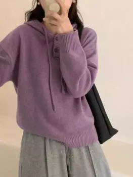 Модная кашемировая трикотажная Женская осенне-зимняя Свободная Толстовка С Капюшоном Повседневный пуловер большого размера шерстяная Толстовка