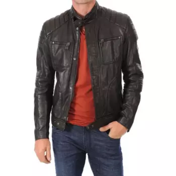Модная кожаная куртка из овечьей кожи мужская черная Европейская и американская модная кожаная куртка