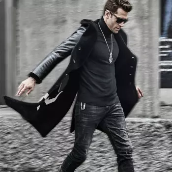 Модная мужская кожаная ветровка, длинное шерстяное пальто из овчины, Мужская Двусторонняя одежда с капюшоном и мехом, мужская куртка из овчины