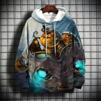 Модная мужская осенне-зимняя Толстовка с принтом на Хэллоуин Удобная уличная винтажная толстовка с капюшоном y2k толстовка с капюшоном