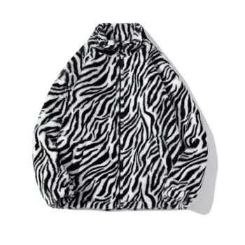 Модная свободная зимняя куртка YASUGUOJI с принтом зебры и воротником-стойкой, мужская Японская уличная одежда 2022, Повседневная теплая куртка из искусственного меха для мужчин