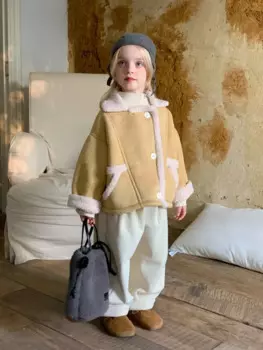 Модная утепленная куртка с имитацией овечьей шерсти для девочек; Новая Зимняя Теплая стеганая куртка; Зимняя одежда для девочек