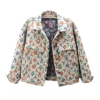 Модная жаккардовая джинсовая куртка с цветочной вышивкой, женская повседневная ковбойская верхняя одежда, весна-осень, новая свободная короткая джинсовая куртка, женская