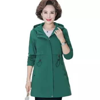 Модная женская ветровка средней длины свободная весенне-осенняя флисовая новая однотонная прострочка с капюшоном и карманом TopLady5XL