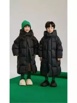 Модная зимняя куртка для мальчиков, детская теплая куртка с капюшоном, очень длинное пальто, детская черная повседневная куртка, одежда для девочек, толстая парка TR227
