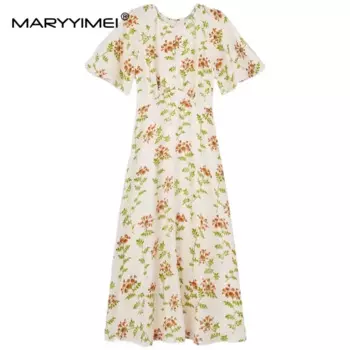 Модное дизайнерское летнее женское платье MARYYIMEI, элегантные шелковые платья с коротким рукавом и цветочным принтом