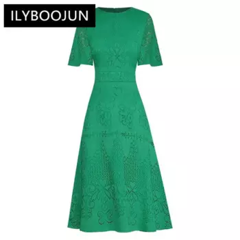Модное дизайнерское платье ILYBOOJUN, летнее женское платье с коротким рукавом и цветочной вышивкой