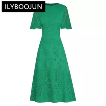 Модное дизайнерское платье ILYBOOJUN, летнее женское платье с коротким рукавом и цветочной вышивкой