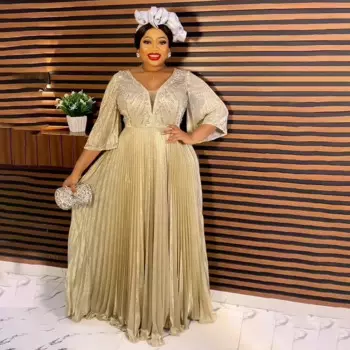 Модное Элегантное Вечернее Платье Afican с высокой талией и V-образным вырезом, плиссированное элегантное платье со стразами, меняющим цвет